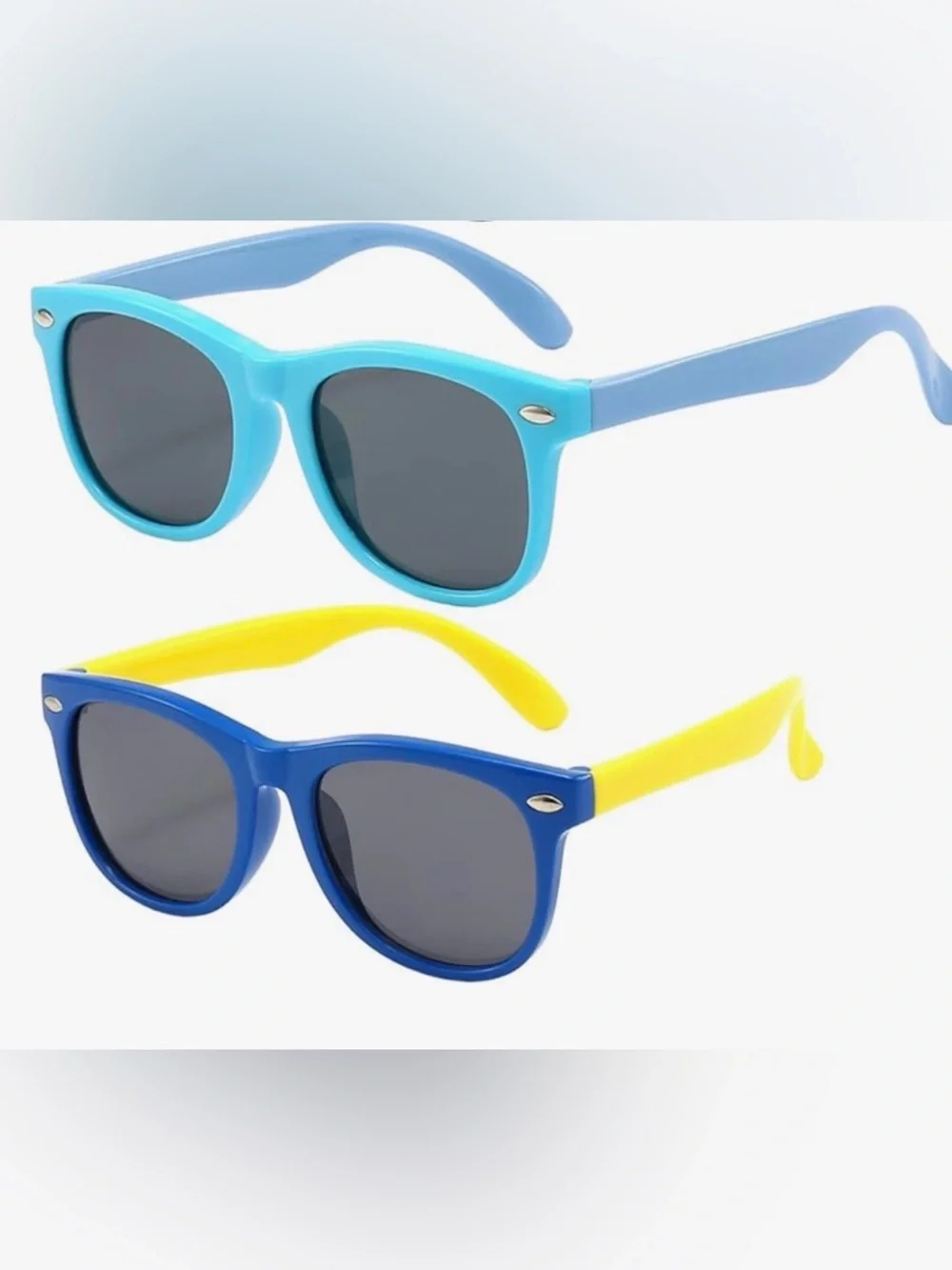 2 pack of Kids Sunglasses - Light Blue & Royal Blue with Yellow Temples